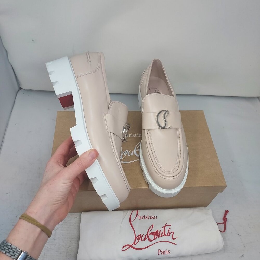 Christian Louboutin Blush Nude Leather Platform Loafers